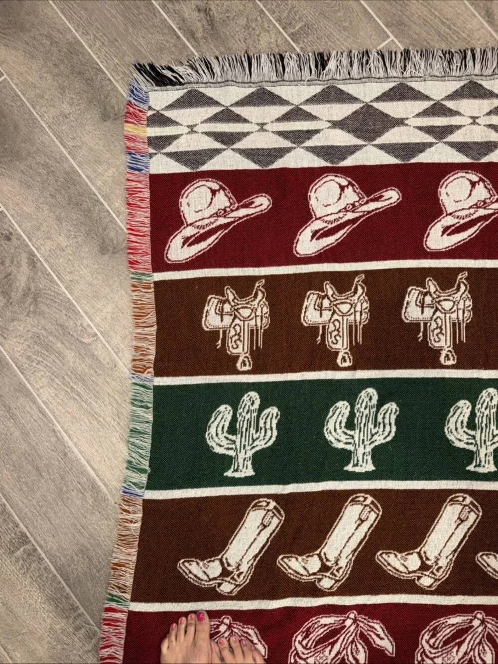 Biederlack VTG Southwestern Cowboy, Cactus Aztec Reversible Fringe Throw